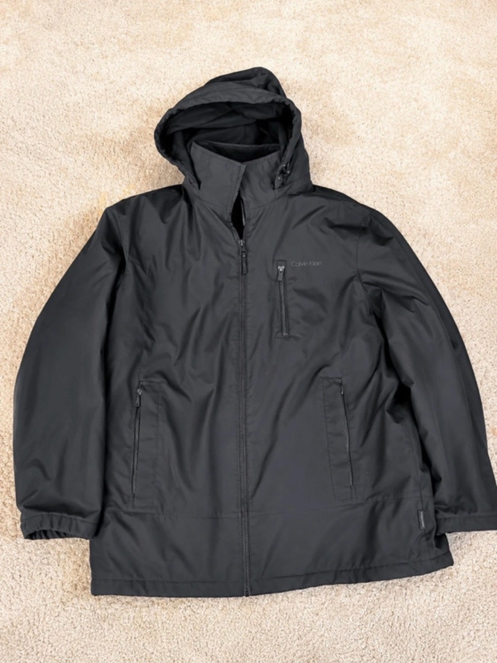 Calvin Klein Black Hooded Raincoat Jacket
